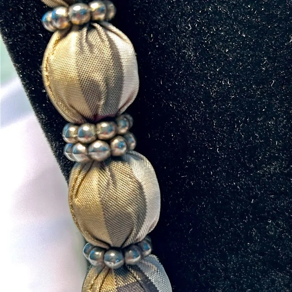 Hand Made Ribbon covered bead necklace with bead accent